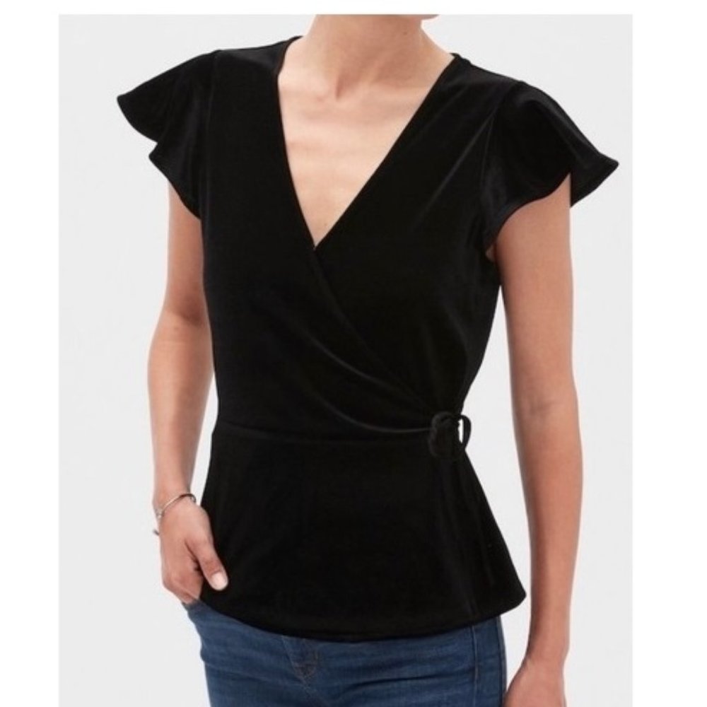 Banana Republic Black Velvet Wrap Top